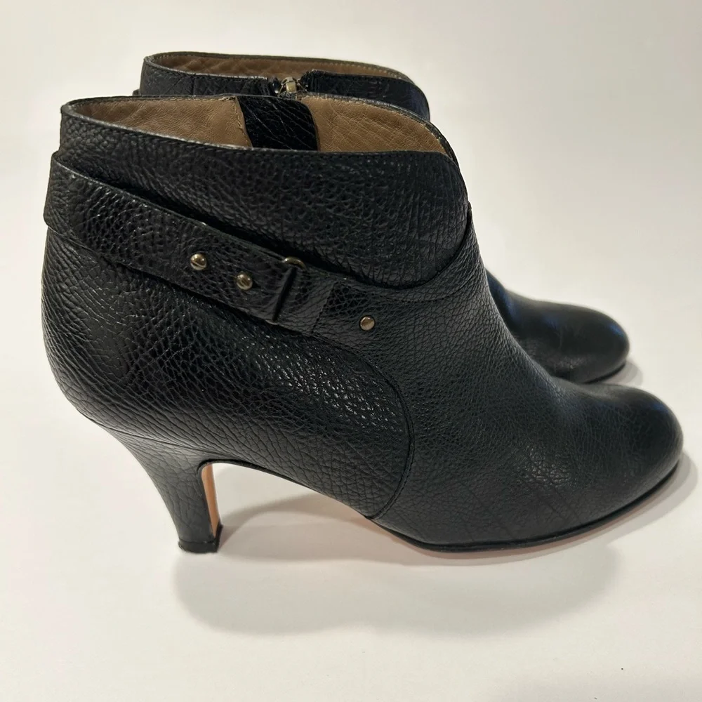 Anyi Lu Black Leather Ankle Booties Dressy Heeled 37.5 Made in Italy‎
